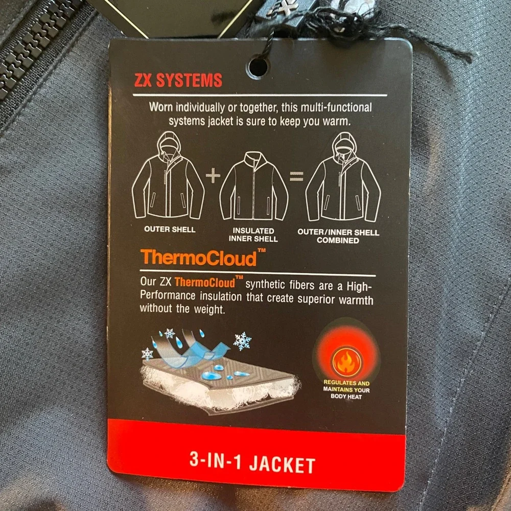 Zeroxposur 3-in-1 Systems Jacket Mens Medium Grey Black ThermoCloud Hooded Coat